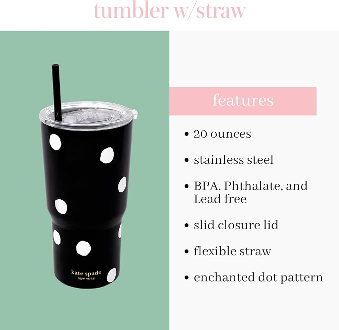 kate spade new york 20 oz Insulated Tumbler, Enchanted Dot | Stainless Steel Cup - Image 4