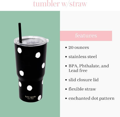 kate spade new york 20 oz Insulated Tumbler, Enchanted Dot | Stainless Steel Cup - Image 4