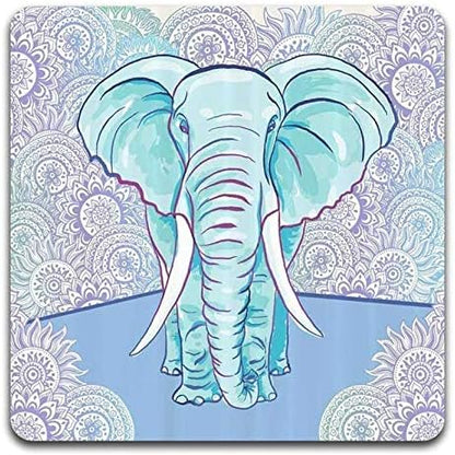 Watercolor Elephant Square Coaster Set - Made of Recycled Rubber - Set of 4