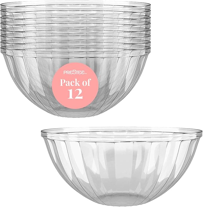 Prestee 12 Pack Clear Plastic Serving Bowls - 53 Oz Round Reusable and - Image 7