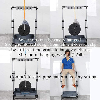 Broom And Mop Holder Put Wet Movable Floor-Mounted Mop Rack Floor Standing Cleaning Tool Cart Storage For Garden Garage Schools, Hospitals, Factories, Hotels,Property Companies