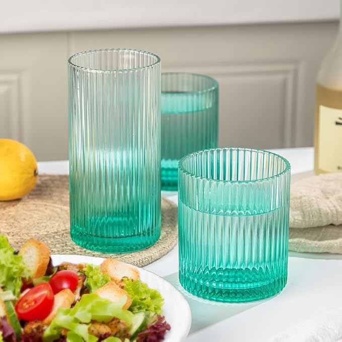 Ribbed Drinking Glasses 8pcs, 12oz and 10oz Glassware, Tumbler Glasses Cup Set - Image 3