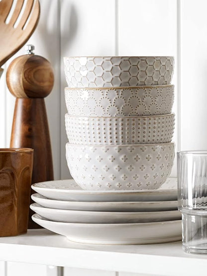 LE TAUCI Small Bowls 12 OZ, Ice Cream Bowl, Ceramic Embossment Stoneware Bowl, Bowls Set for Dessert, Fruits, Side Dishes, Suit For Housewarming - 4.5 Inch, Set of 4, Arctic white