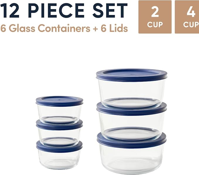 12-Piece Glass Food Storage Containers Set | 2-Cup & 4-Cup, Leakproof | - Image 2