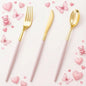 I00000 60 Pack Pink Plastic Silverware,Gold Disposable Flatware with Pink Handle, Gold Plastic Cutlery Set Includes: 20 Forks, 20 Knives and 20 Spoons, Tableware Set for Party and Wedding