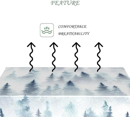 54x78 Inch Nordic Winter Nature Rectangle Tablecloth Misty Foggy Pine Trees Forest Table Cloth Waterproof Stain Resistant Table Cover for Kitchen Dining Picnic BBQ Home Holiday Party