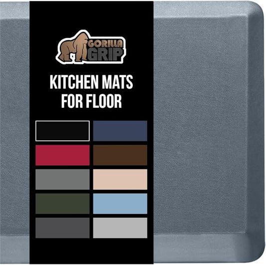 GORILLA GRIP Comfortable Cushioned Kitchen Mats for Floor, Waterproof and Stain Resistant Soft Top, 3/4 Inch Thick Ergonomic Standing Desk Anti Fatigue Mat, Foam Supports Ankles, Feet, 20x32, Charcoal