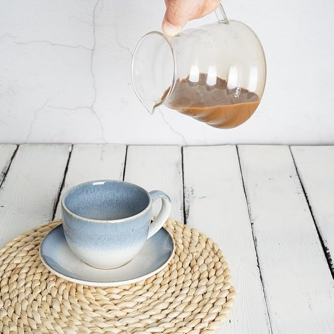 Bosmarlin Ceramic Cappuccino Cup and Saucer Set of 2, 10 Oz, Dishwasher and - Image 5
