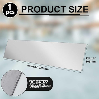12 x 48 Inch 16 Gauge Mild Steel Sheet Metal Plate, Square Weldable Carbon Cold Rolled Panels for Industrial DIY Welding, Craft Use Accessories, Easy Formability Smooth Surface