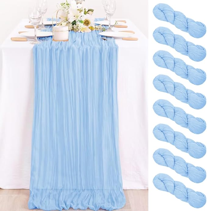 12 Pack Baby Blue Cheesecloth Table Runner 10ft Baby Shower Decor | Lightweight by MLMC
