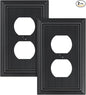 2-Pack Classic Beadboard Duplex Outlet Cover Plate, Decorative Matte Black Switch Plates and Outlet Covers, Natural Bamboo Fiber Wall Plates for Electrical Outlets, 1 Gang Receptacle Cover