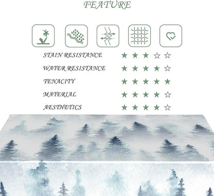 60x120 Inch Nordic Winter Nature Rectangle Tablecloth Misty Foggy Pine Trees Forest Table Cloth Waterproof Stain Resistant Table Cover for Kitchen Dining Picnic BBQ Home Holiday Party