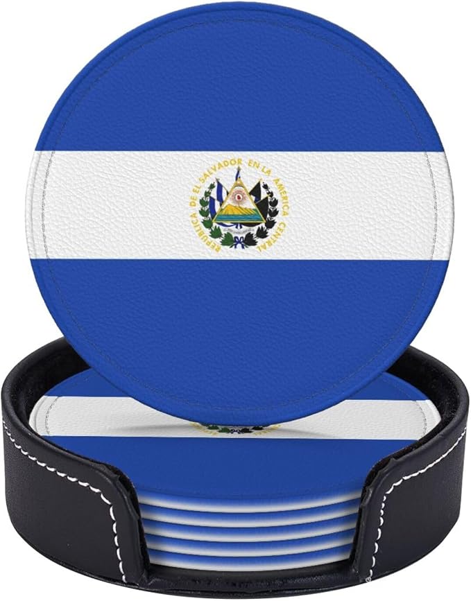 6 Pack El Salvador Flag Leather Coaster by GTEVUTS