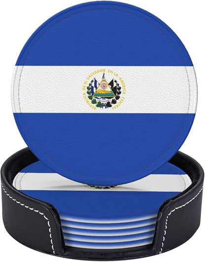 6 Pack El Salvador Flag Leather Coaster by GTEVUTS