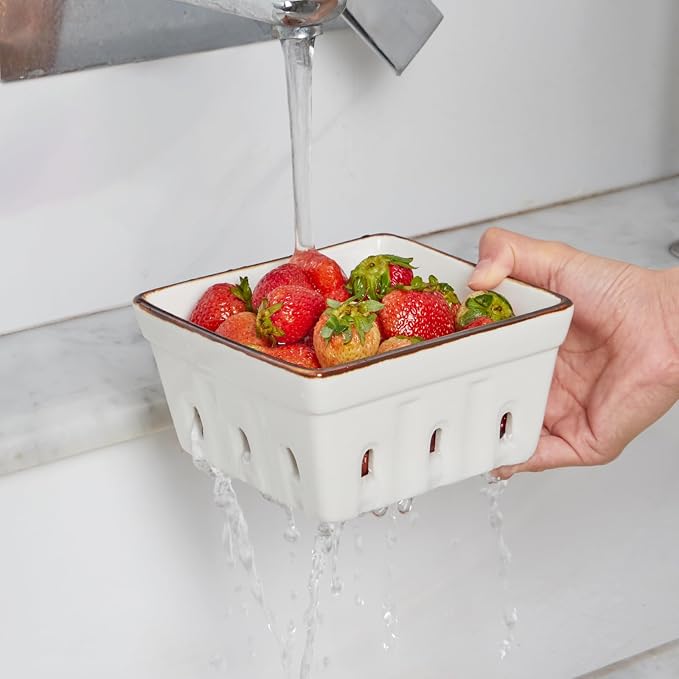 ONEMORE Ceramic Berry Basket Square Fruit Bowls - Image 5