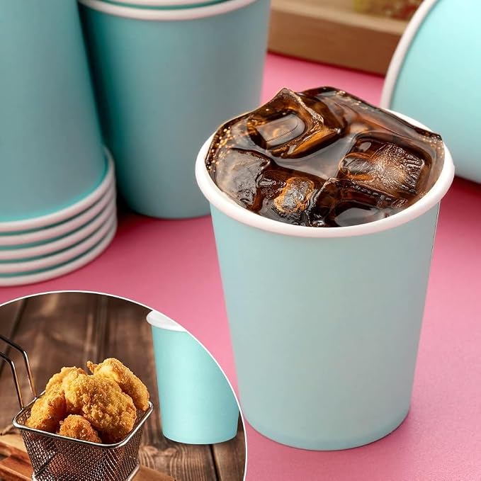 75 Pack 8 oz Disposable Paper Cups, Paper Coffee Cups- Blue | Hot Coffee Cups - Image 4