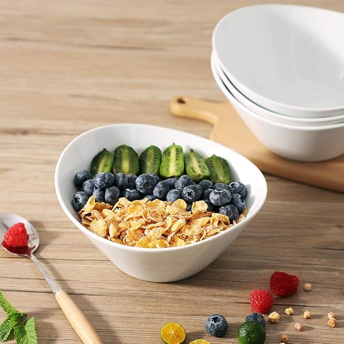 Buyajuju Porcelain Salad Bowls, 38 Ounce pasta bowls set of 4, 8 inch White - Image 6