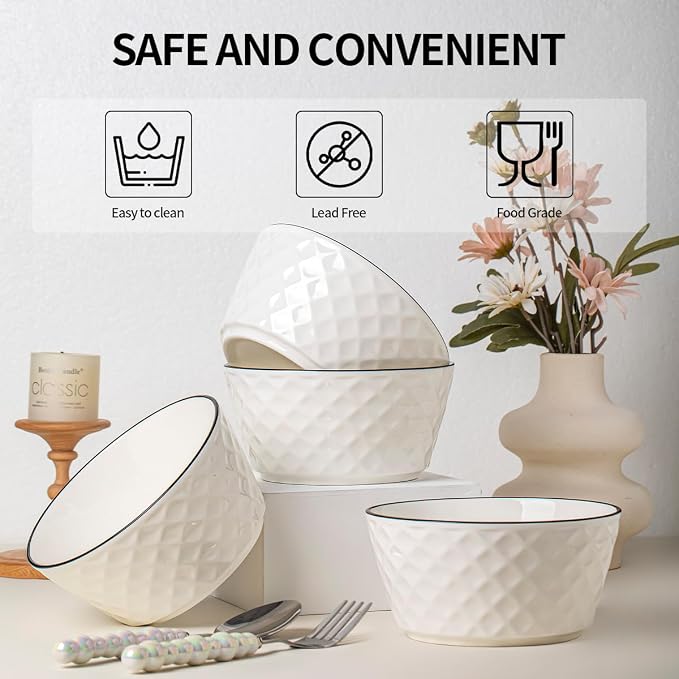 Yeacccng Ceramic Soup Bowls Set of 6, 30 Oz White Cereal Bowls, 6 inch Small - Image 5