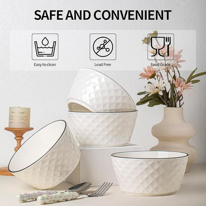 Yeacccng Ceramic Soup Bowls Set of 6, 30 Oz White Cereal Bowls, 6 inch Small - Image 5