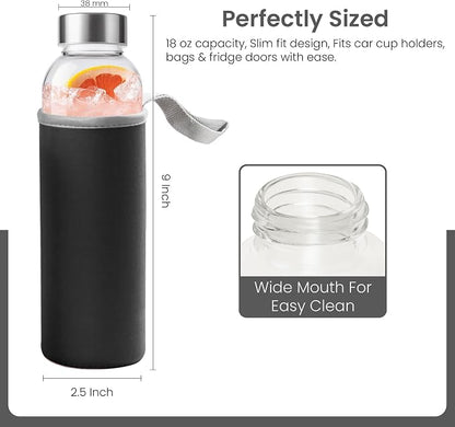 Epica Clear Glass Bottles with Lids, 18 oz Water Bottles, with sleeves | - Image 7