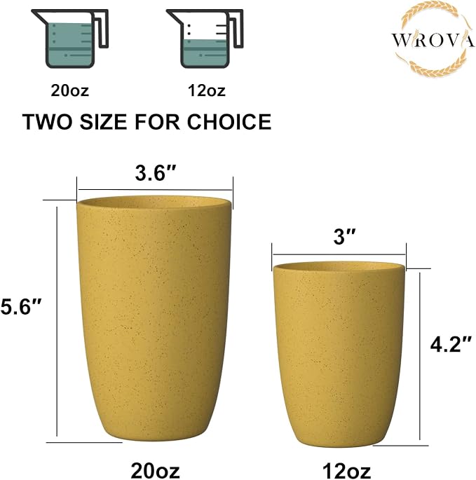 Wrova Wheat Straw Cups 6 PCS Good Alternative to Plastic Reusable Cups 20 oz - Image 3