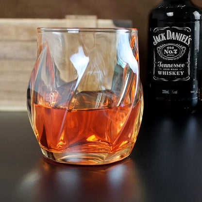 Whiskey Glasses Set of 2, Rocks Glass, 8.5 OZ Drinking Glasses, Creative Twisted Crystal Old Fashioned Cocktail Glass Tumbler for Bourbon, Scotch, Tequila, Cognac, Rum