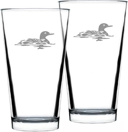 Bevvee Loon Pint Glass for Beer - Fun Bird Themed Gifts and Decor for Men & Women - Set of 2-16 oz Glasses