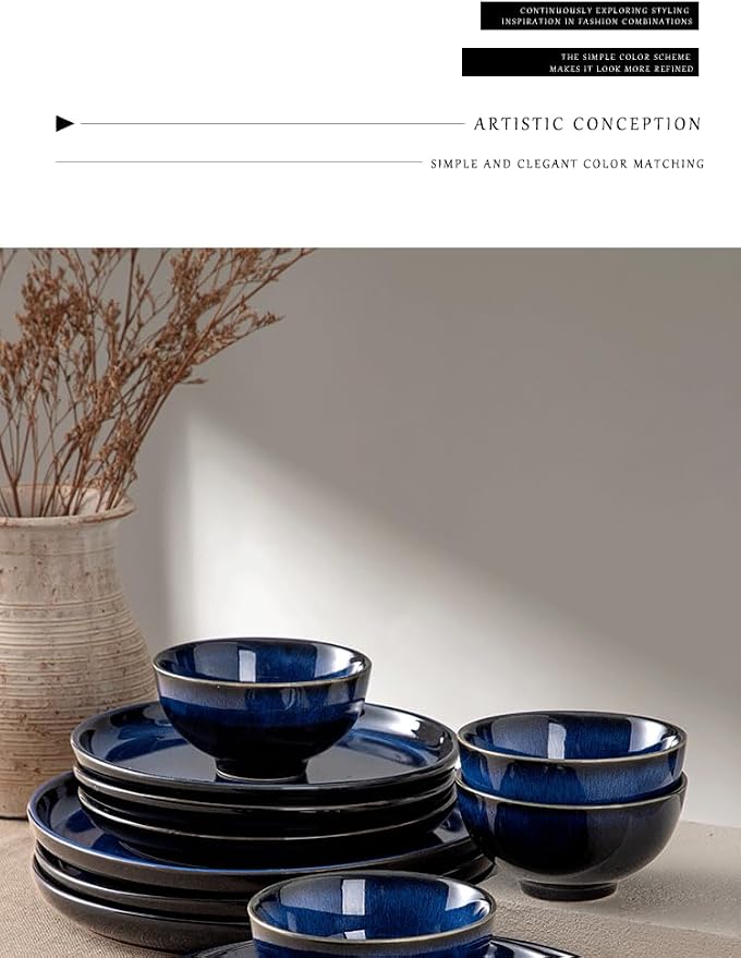 4-piece set, natural active glaze plate and bowl set, microwave and dishwasher - Image 3
