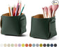 HOMIEAZICOZI 2-Pack Cork Leather Desk Accessories Storage - Pencil Pen Holder - Makeup Brush Holder Organizer - Stylish Addition to Home Decor (Dark Green)