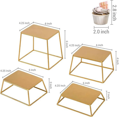 MyGift 4 Piece Set Modern Brass Tone Metal Nesting Tabletop Cupcake Display Risers, Food Appetizer Dessert Buffet Table Serving Stands for Home Party Event Retail (Brass)