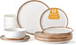 Lareina Plates and Bowls Set, 12 Pieces Farmhouse Ceramic Dinnerware Sets, Scratch Resistance, Dishwasher Microwave Safe, Vanilla White