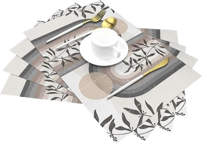 Boho Leaf Mid Century Placematss, Bohemian Plant Mid Century Palm Tropical Abstract Modern Washable Place Mats 12x18Inch for Dining Kitchen Farmhouse Decor 6 PCS