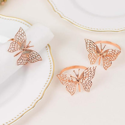 Efavormart 4 Pack | Metallic Blush Rose Gold Laser Cut Butterfly Napkin Rings by efavormart