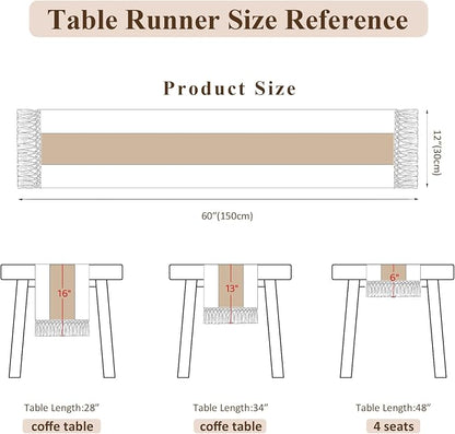 Burlap Boho Table Runner Macrame Brown 60in Farmhouse Woven Runner | Burlap - Image 3