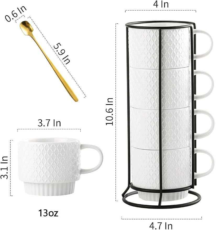 Gomakren Stackable 13oz Coffee Mugs Set of 4 - Image 4
