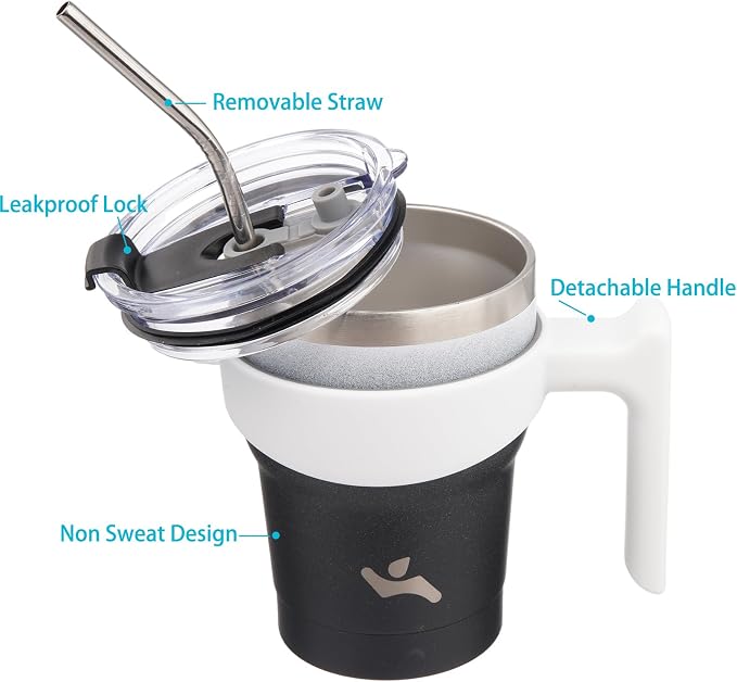 Konokyo 10 oz Tumbler with Handle and Straw, Insulated Travel Mug | Day Night; - Image 2