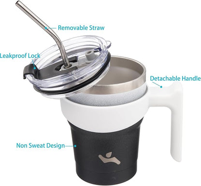 Konokyo 10 oz Tumbler with Handle and Straw, Insulated Travel Mug | Day Night; - Image 2