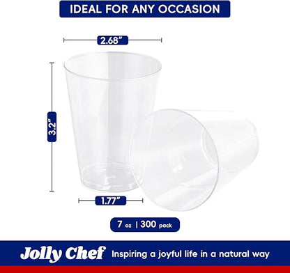 JOLLY CHEF 300 Pack 7 oz Clear Plastic Cups Disposable Cups,7 Ounce Disposable Wine Cups Ideal for Party, Whiskey, Wine Tasting, Perfect for Halloween Christmas
