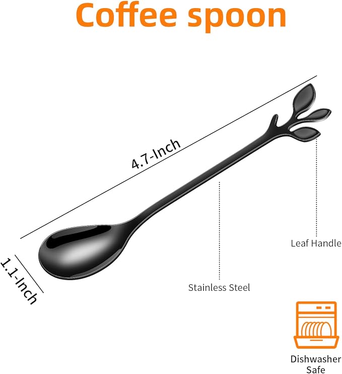 AnSaw Elegant Black Leaf Coffee Spoons - Image 2