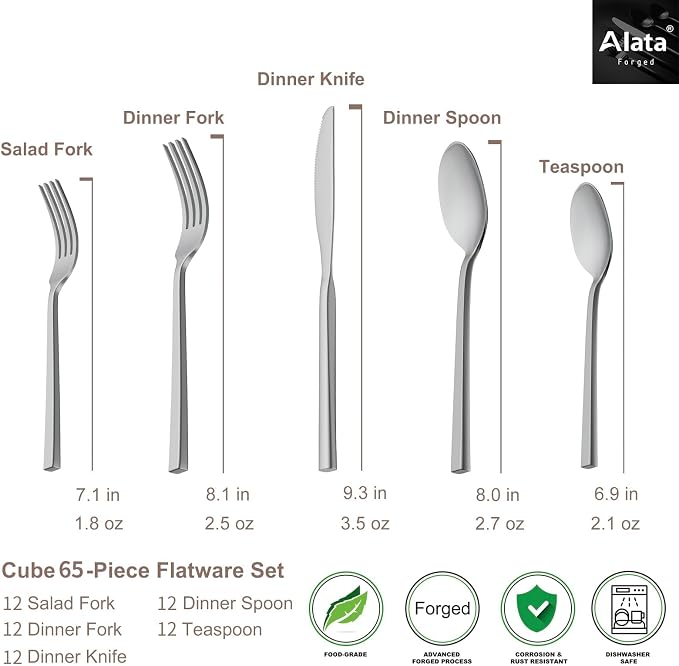 Alata Cube 65-Piece Forged Stainless Steel Flatware Set Cutlery Set - Image 4