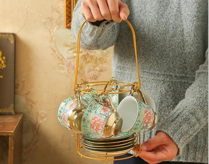 20 Pcs Porcelain Tea Set with Metal Holder, Adult Tea Set Gift, European - Image 9