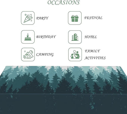 60x84 Inch Nature Rectangular Tablecloth Forest Silhouette Painting Table Cloth Waterproof Durable Table Cover for Picnic Indoor Gaming Room Decor