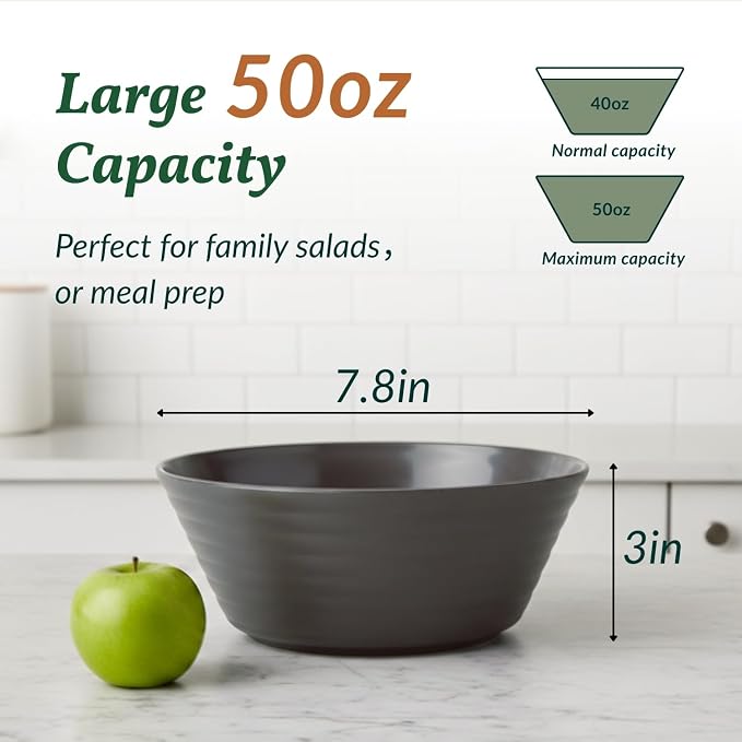 Wheat Straw Bowls 50 OZ, Reusable Unbreakable Large Cereal Bowls Soup Bowl Set - Image 2