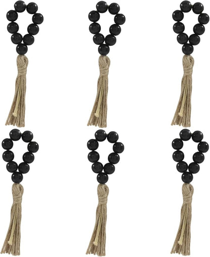 Wood Bead Napkin Rings with Tassel, Boho Party Decor, Jute Farmhouse Decor - Image 6
