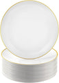 100 PCS Gold and White Plastic Plates, 10 inch White Disposable Plates for Party, Plastic Dinner Plates for Party, Graduation, Birthday, Wedding