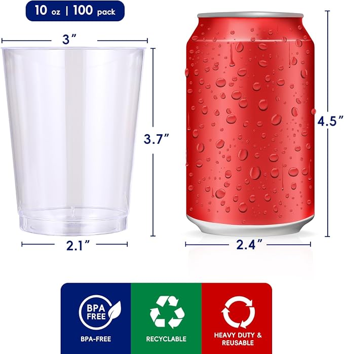 JOLLY CHEF 10 oz Clear Disposable Plastic Cups 100 Pack Clear Plastic Cups - Image 2