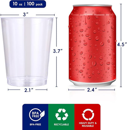 JOLLY CHEF 10 oz Clear Disposable Plastic Cups 100 Pack Clear Plastic Cups - Image 2