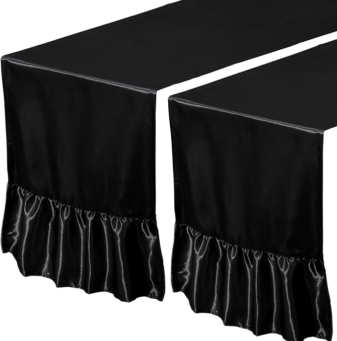 2 Pack Black Satin Table Runner 12 x 72 Inch | Ruffle Design, Luxurious Dining - Image 7