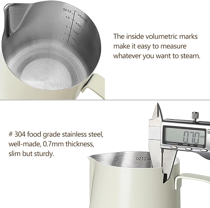 HOOMIL Milk Frothing Pitcher, 12oz/20oz/32oz 304 Stainless Steel | Steaming - Image 3