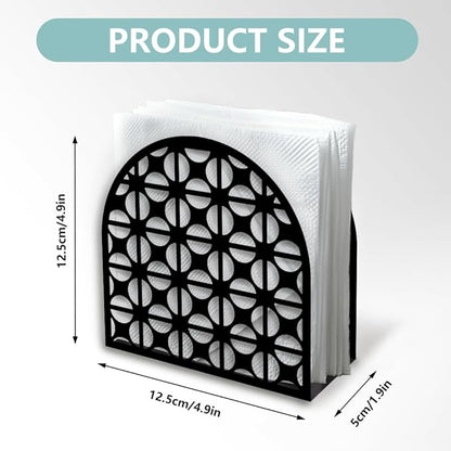 Modern Geometric Round Decorative Black Metal Napkin Holder for Table, 4.9" x 4.9" x 1.9" Standing Napkin Holder for Home Kitchen Restaurant Picnic Party Coffee Bar Dining Room